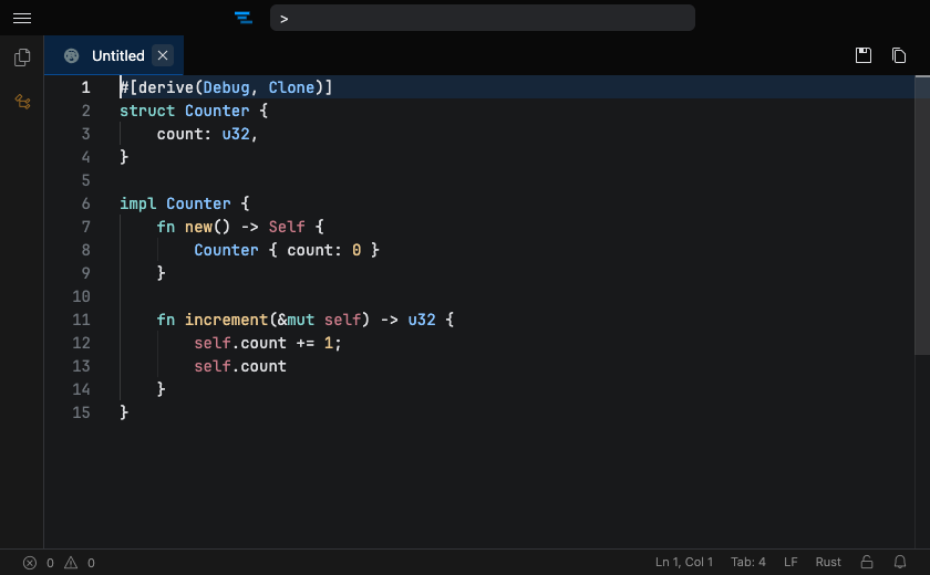 Rust syntax highlighting in Tachi Code