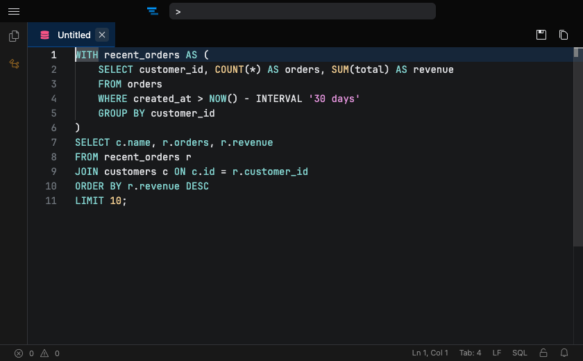 SQL syntax highlighting in Tachi Code